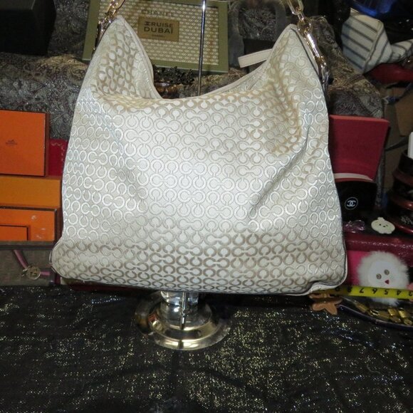 COACH Madison Op Art Fabric & Snakeskin Leather Turn Lock Flap Hobo Crossbody - Picture 8 of 16